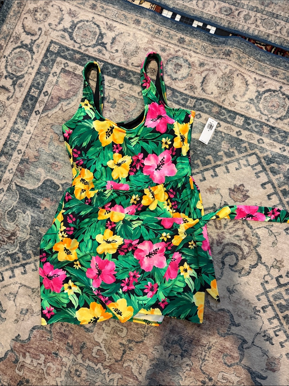 Full coverage wrap Swimsuit Tropical Floral Tank Dress